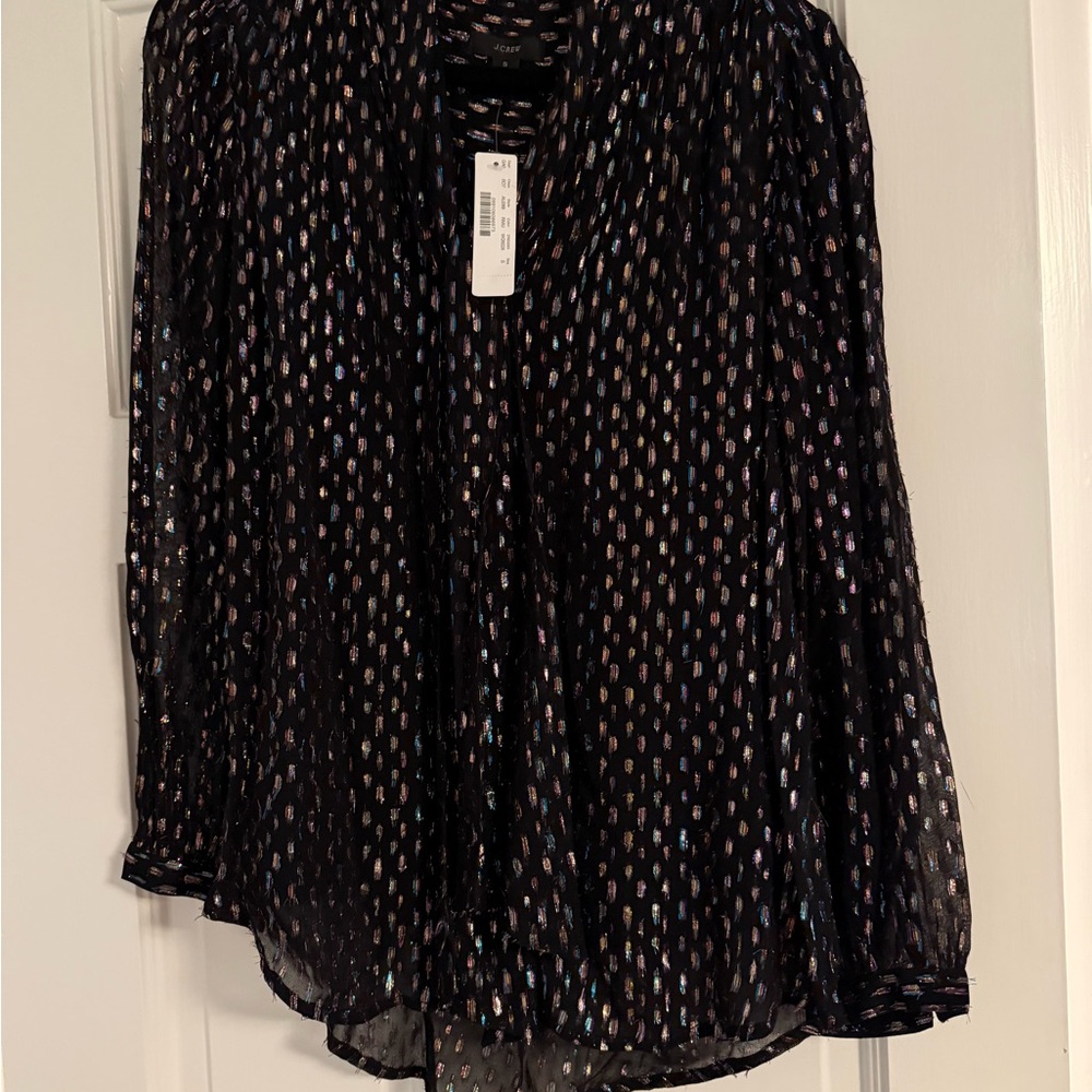 J. Crew Black Tie Front Relaxed Blouse Size S NYT
